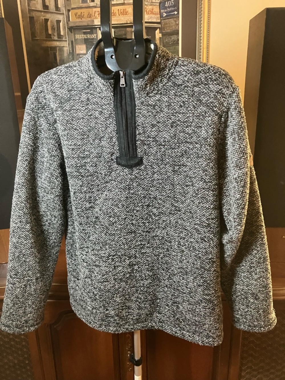 Orvis Quarter Zip Pullover Fleece Lined Sweater Gray L Cozy Outdoor